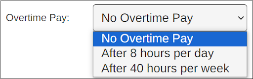 Select the option After 8 hours per day or 40 hours per week to determine your overtime hours
